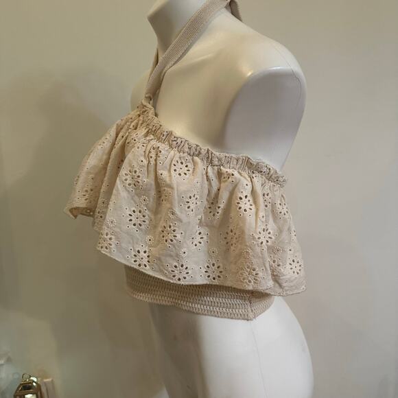 Knit Strapless Cropped Top sz L Eyelet Details cottagecore Whimsy - Picture 2 of 6